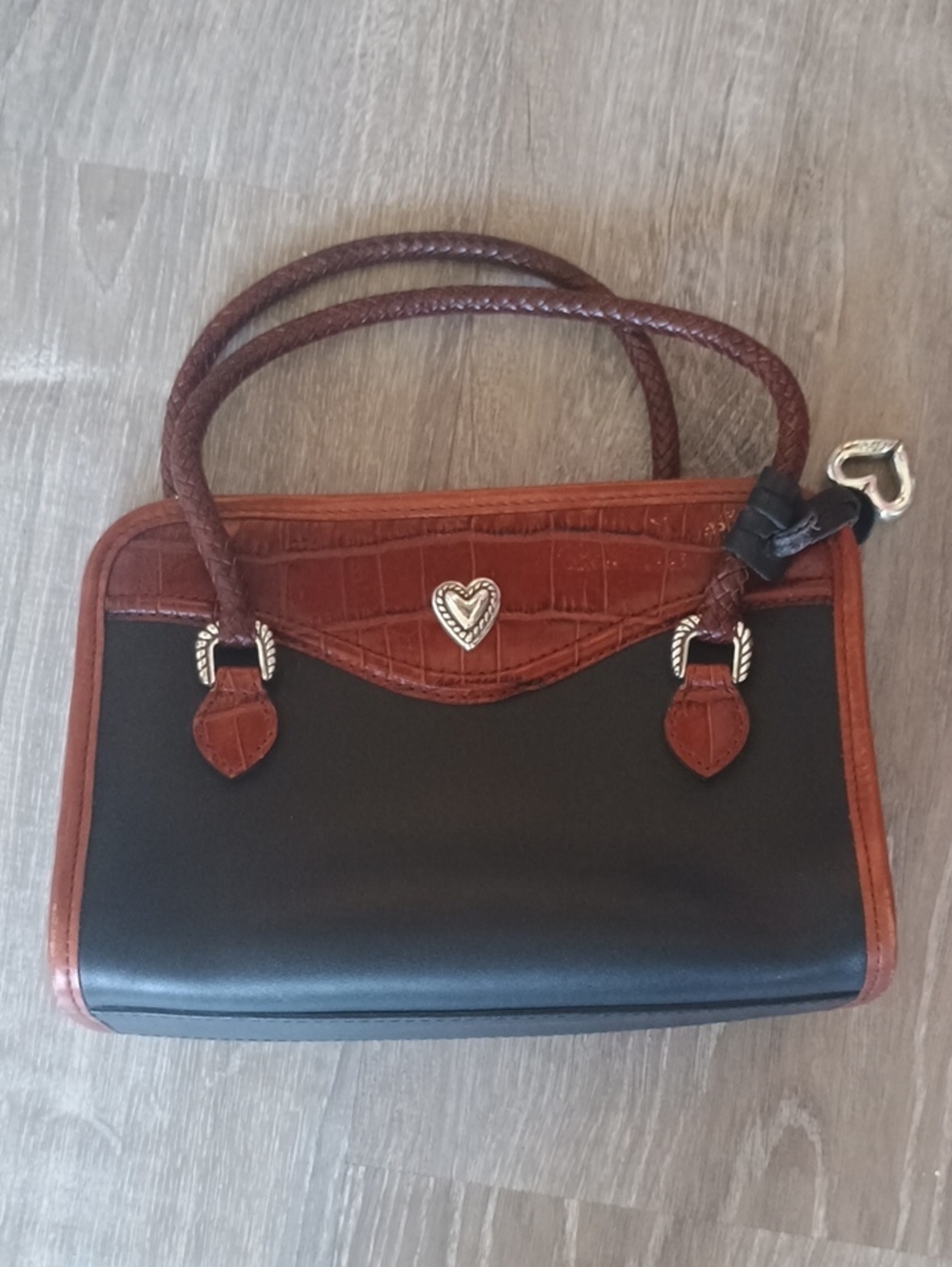 Brighton Black and Brown Heart Detail Shoulder Bag